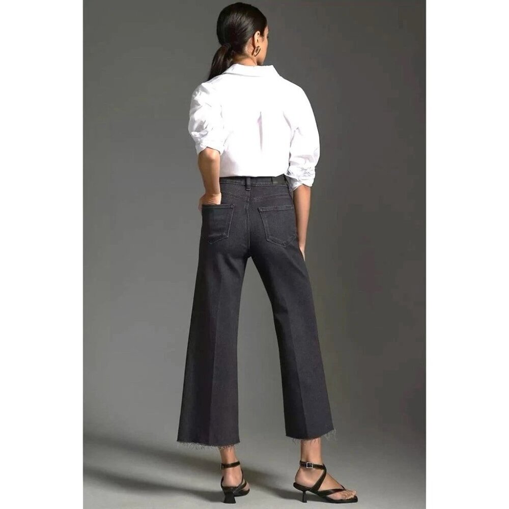 Paige Anessa High Rise Wilde Leg Crop Jeans Raw Frayed Hems Black Lotus 31 EUC! - Picture 2 of 10